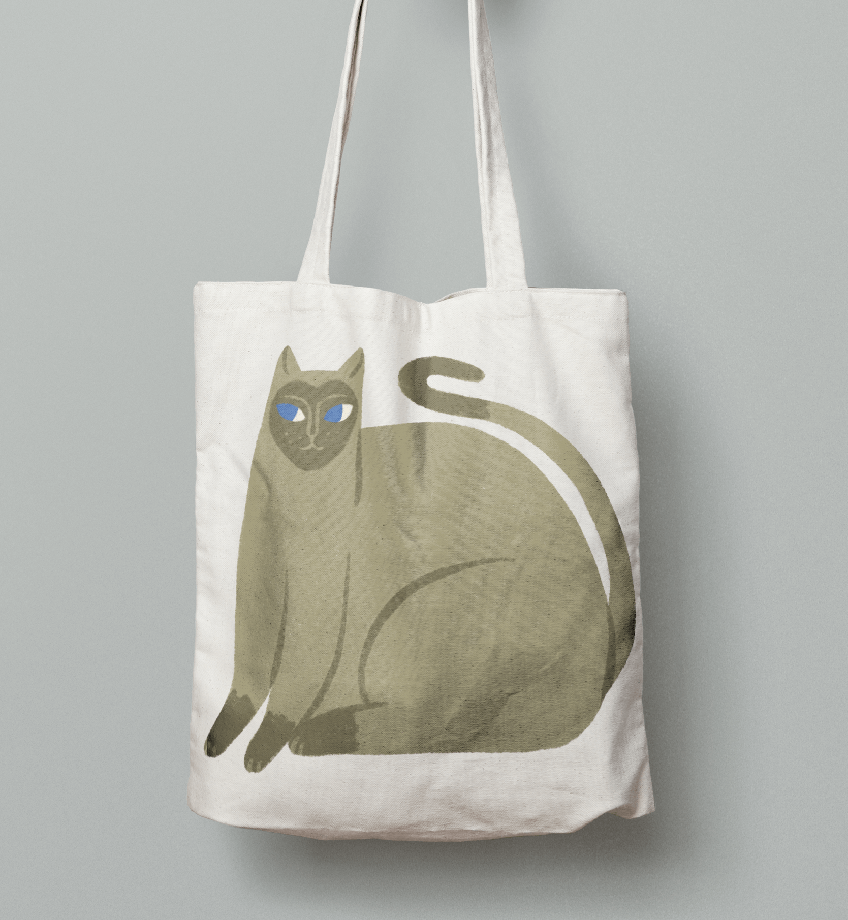 Image of a totebag featuring the Rescue Siamese logo